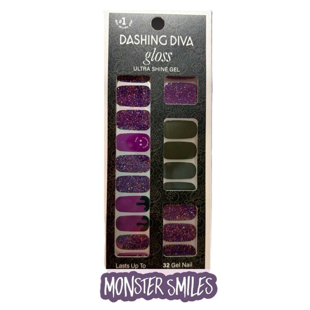 Dashing Diva Gloss Monster Smiles 32 Gel Halloween Nail Strips NWT